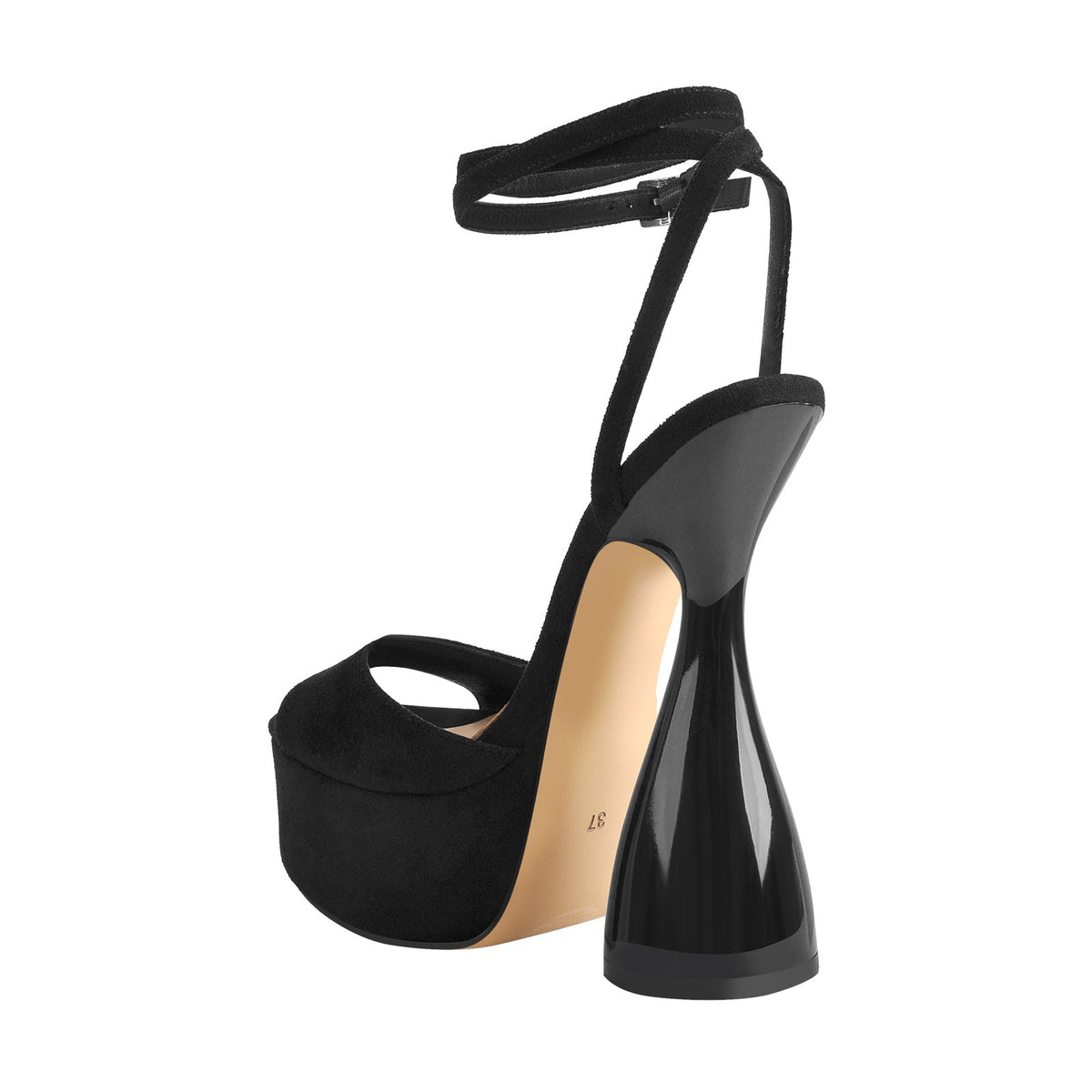 Black Suede Platform Ankle Strap High Heel Sandals - Onlymaker Deals
