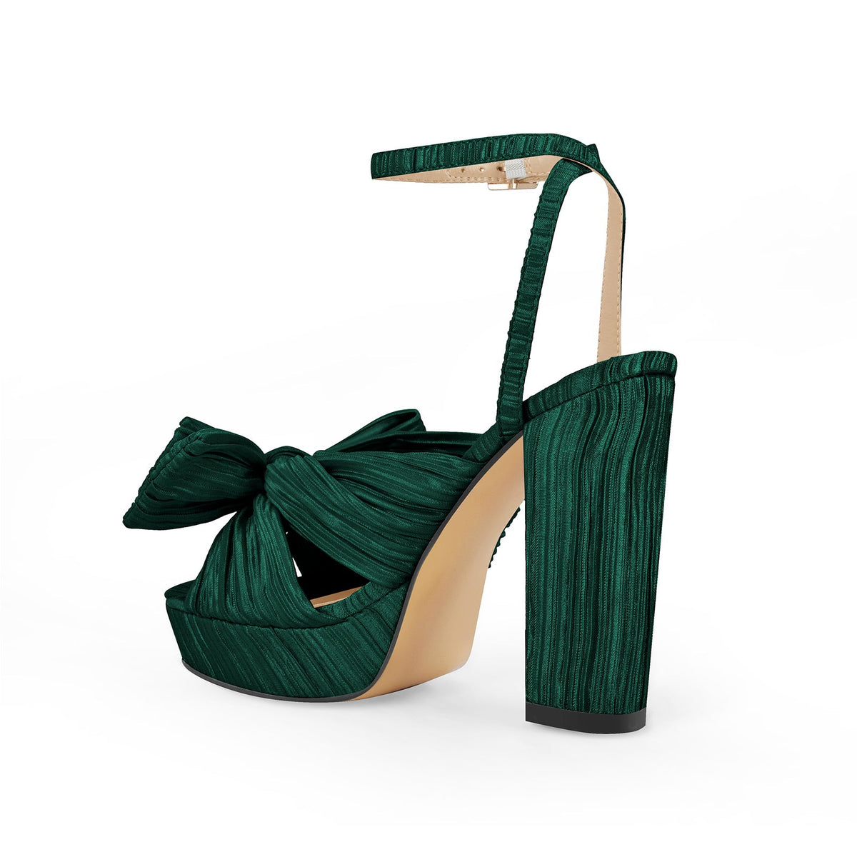 Platform Ankle Strap Pleated Bow Sandals - Onlymaker Value