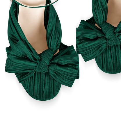 Platform Ankle Strap Pleated Bow Sandals - Onlymaker Value