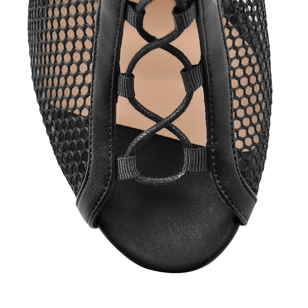Chunky Heel Peep Toe Lace Up Mesh Ankle Booties Sandals - Onlymaker Great Value