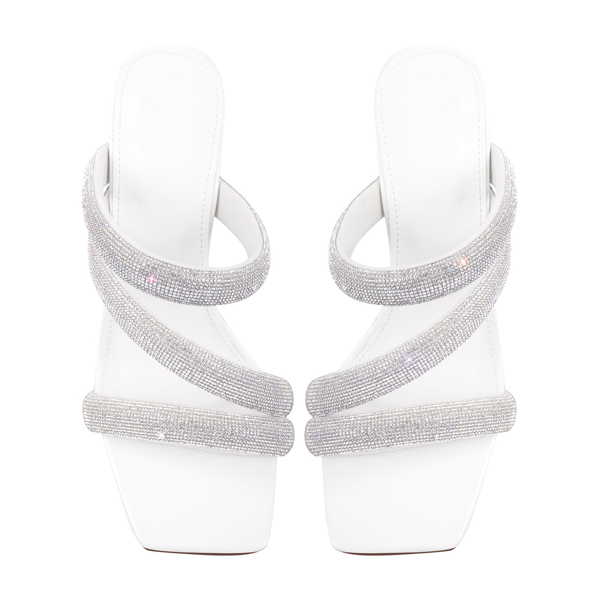 Rhinestone Strappy Slip on Chunky Heels Sandals - Onlymaker Classic