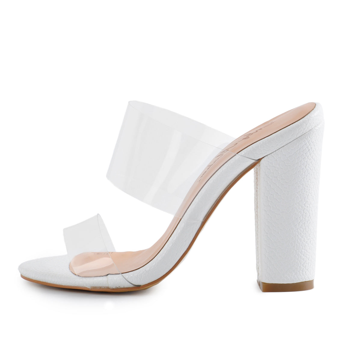 Clear Double Straps Snake Pattern Chunky Heels Mules - Onlymaker Hot Sale