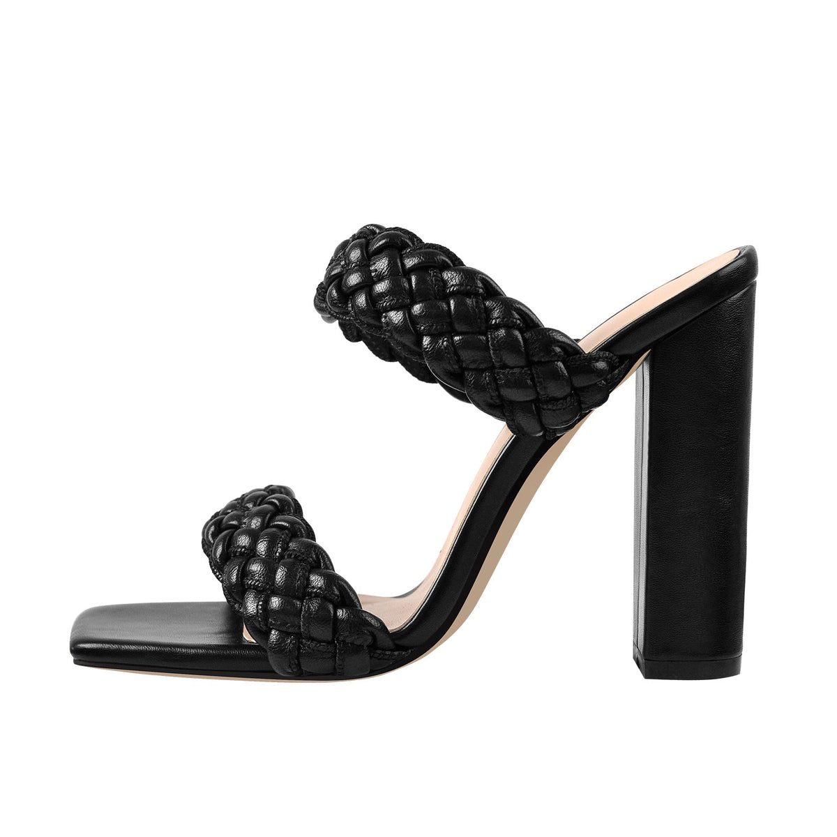 Black Open Toe Chunky High Heel Mules Sandals - Onlymaker Great Value