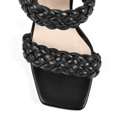 Black Open Toe Chunky High Heel Mules Sandals - Onlymaker Great Value