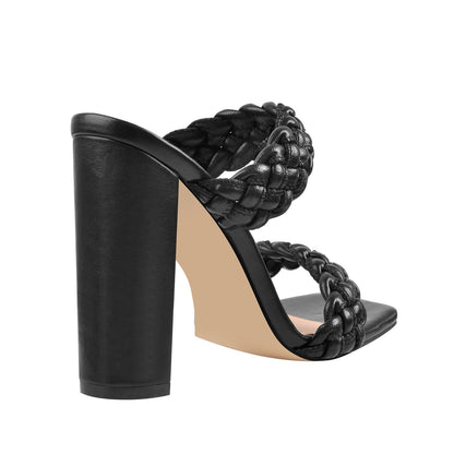 Black Open Toe Chunky High Heel Mules Sandals - Onlymaker Great Value
