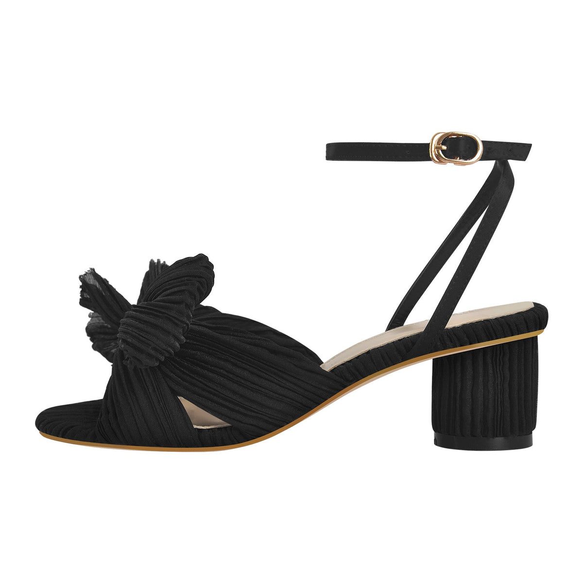 Pleated Bowknot Mid Chunky Heel Sandals - Onlymaker Trusted