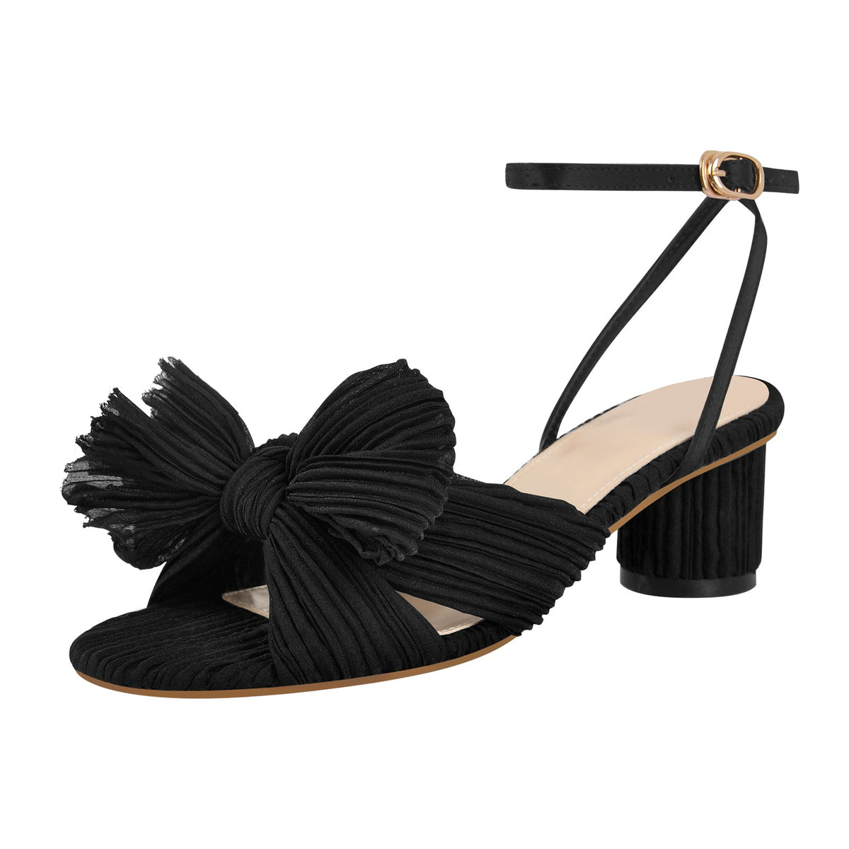 Pleated Bowknot Mid Chunky Heel Sandals - Onlymaker Trusted