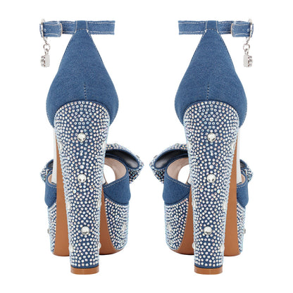 Rhinestone Bow Peep Toe High Heel Sandals - Onlymaker Customer Favorite