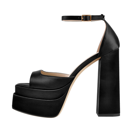 Double Platform Ankle Strap Chunky Heel Sandals - Onlymaker Top Pick