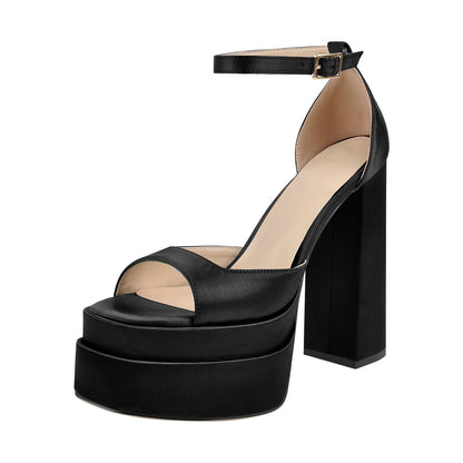 Double Platform Ankle Strap Chunky Heel Sandals - Onlymaker Top Pick