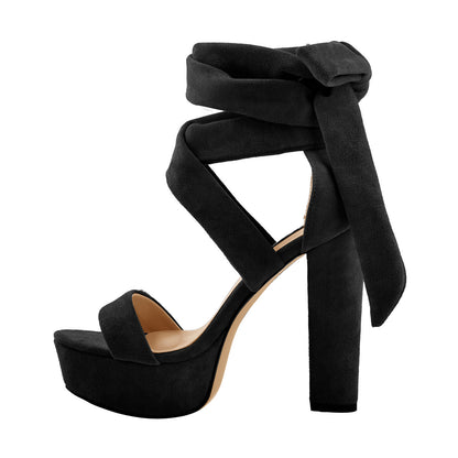 Suede Lace Up Platform Chunky High Heel Sandals - Onlymaker Trusted