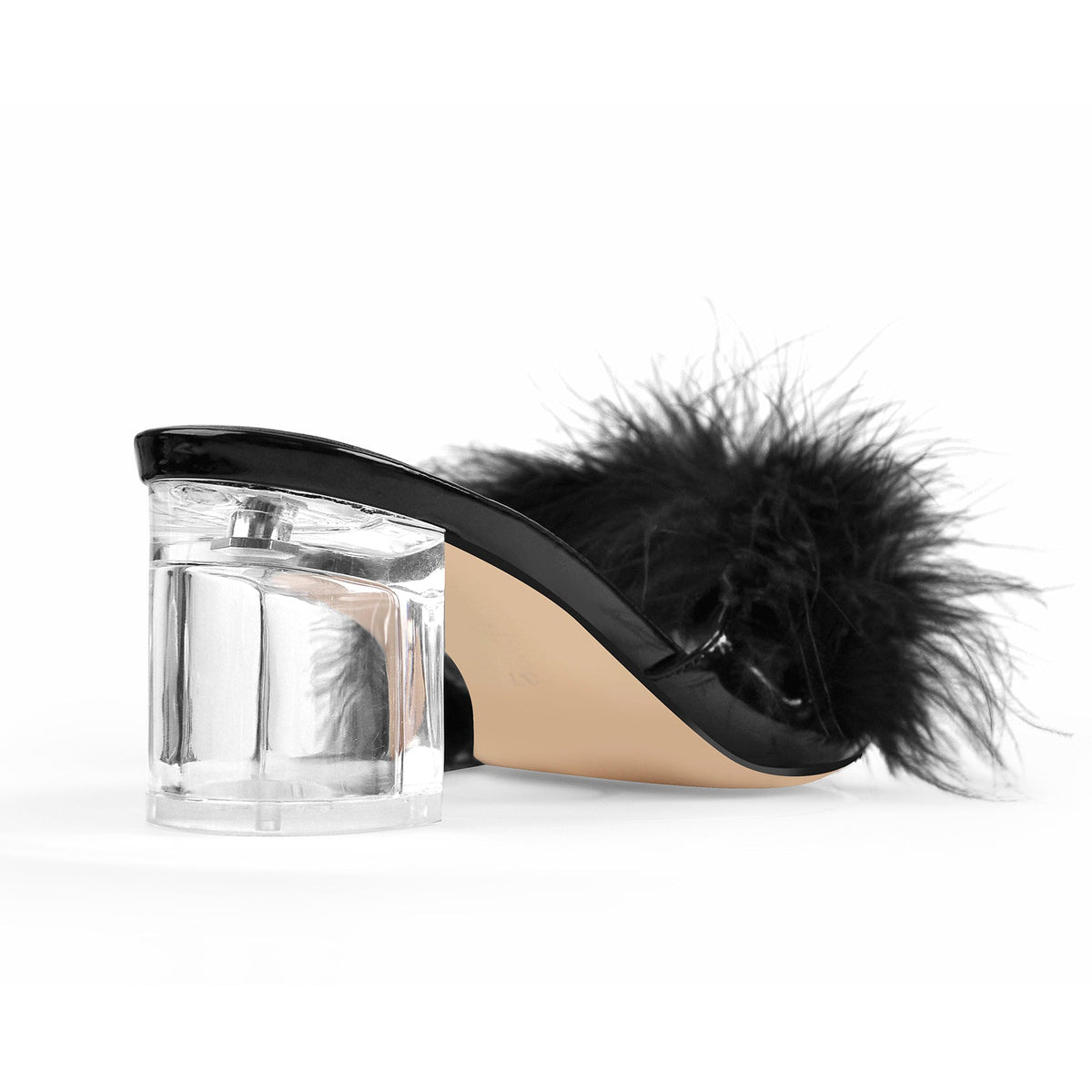 Black Feather Clear Heel Sandals - Onlymaker New