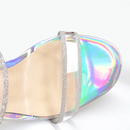 Holographic Slip-On Transparent Chunky Heels Mules - Onlymaker Best Price