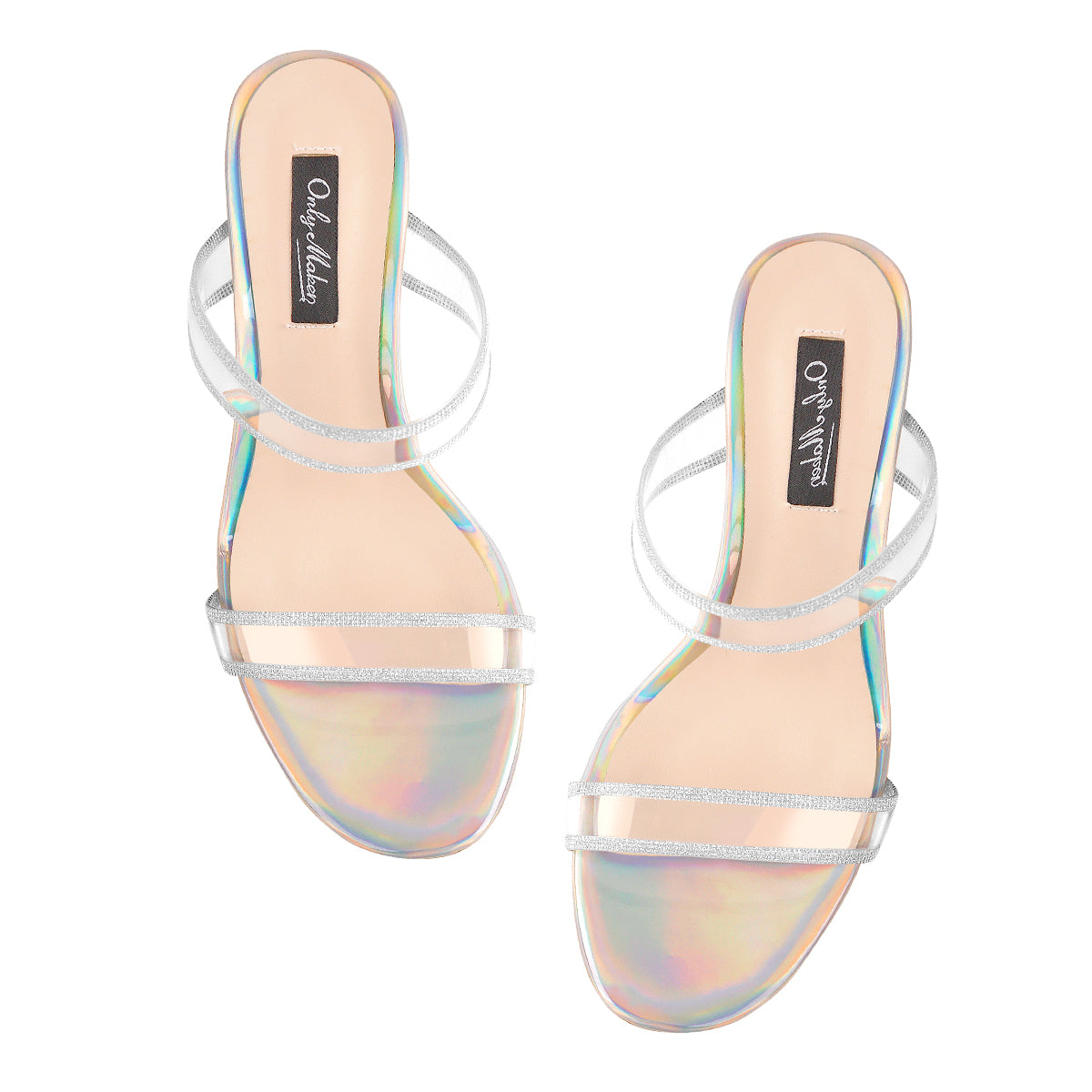 Holographic Slip-On Transparent Chunky Heels Mules - Onlymaker Best Price