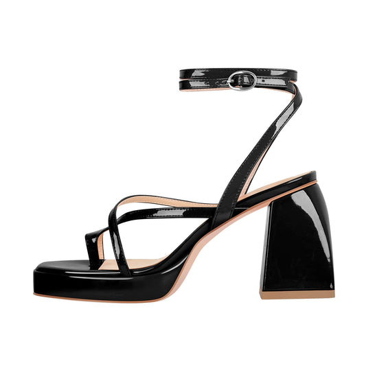 Chunky Mid Heel Criss Cross Platform Sandals - Onlymaker Quality