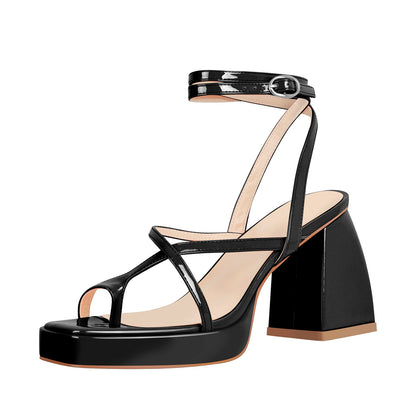 Chunky Mid Heel Criss Cross Platform Sandals - Onlymaker Quality