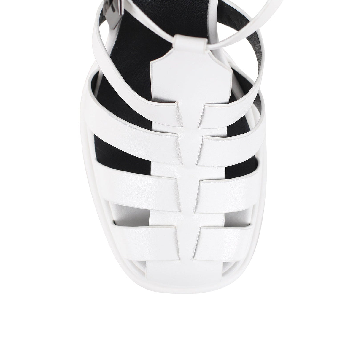 White Platform Chunky High Heel Hollow Out Strappy Sandals - Onlymaker Trusted