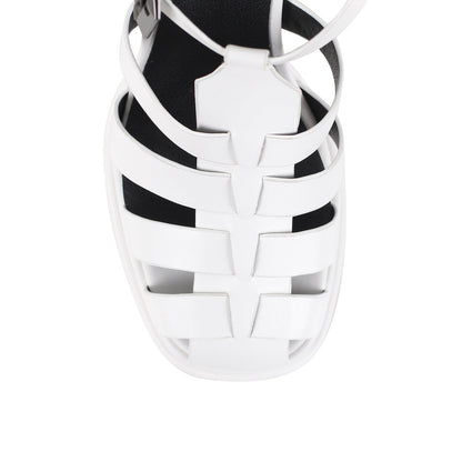 White Platform Chunky High Heel Hollow Out Strappy Sandals - Onlymaker Trusted
