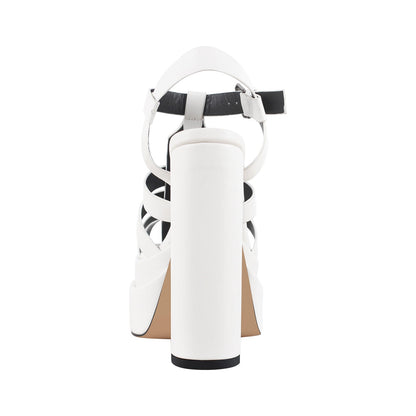 White Platform Chunky High Heel Hollow Out Strappy Sandals - Onlymaker Trusted