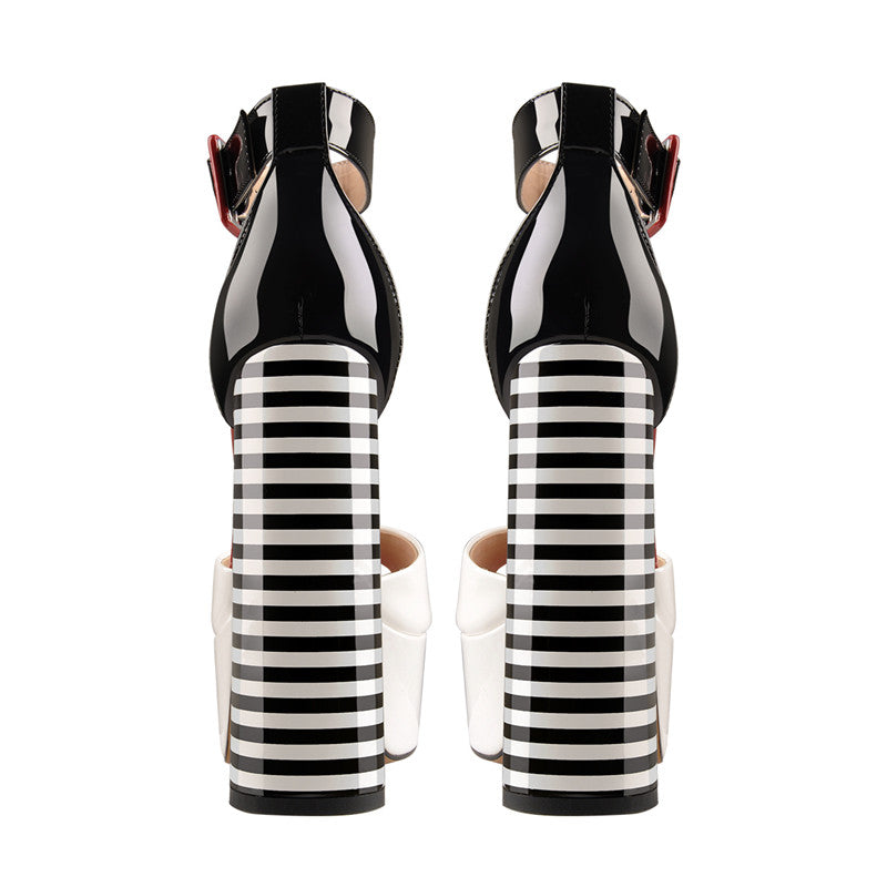 White Platform Peep Toe Ankle Chunky Sandals - Onlymaker Special Offer