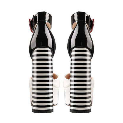 White Platform Peep Toe Ankle Chunky Sandals - Onlymaker Special Offer