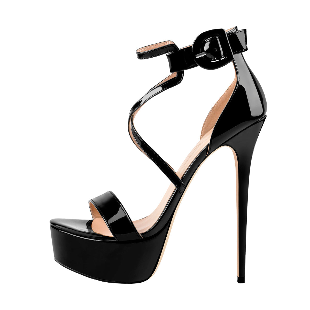 Patent Leather Platform Cross-tied Stiletto Sandals - Onlymaker Classic