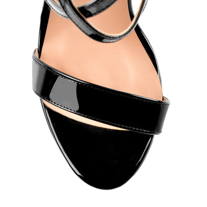 Patent Leather Platform Cross-tied Stiletto Sandals - Onlymaker Classic