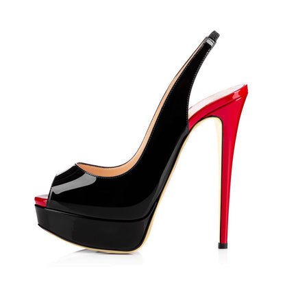 Platform High Heel Peep Toe Black-Red Slingback Sandals - Onlymaker Trending