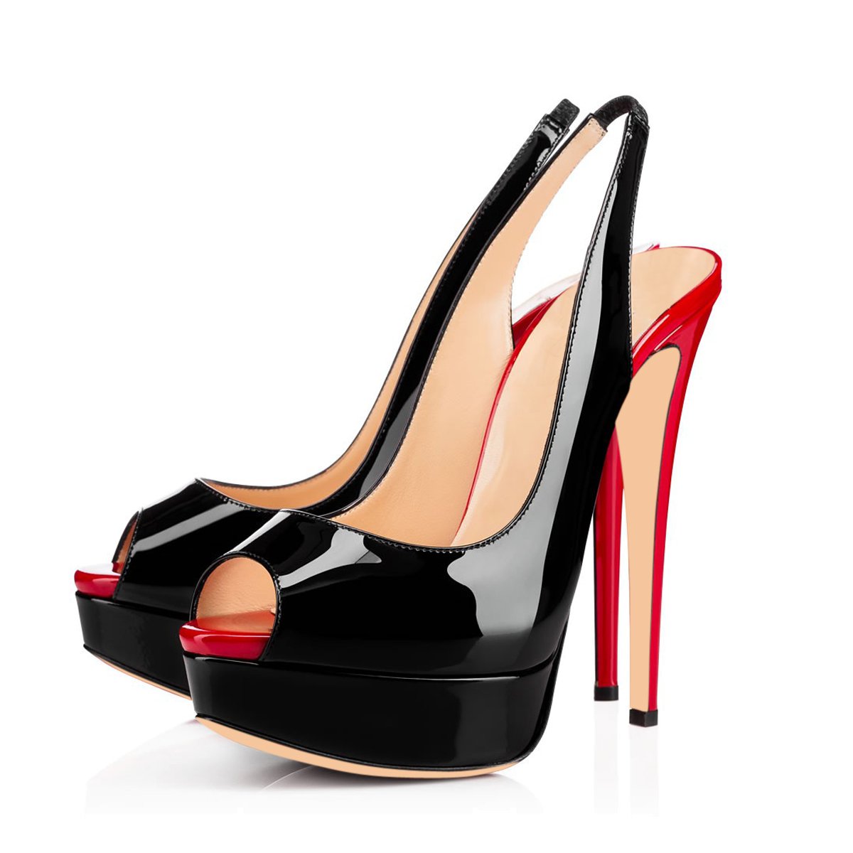Platform High Heel Peep Toe Black-Red Slingback Sandals - Onlymaker Trending
