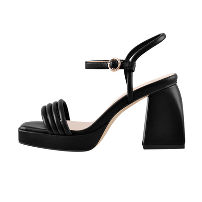 Platform Design Heel Ankle Strap Black Brown Sandals - Onlymaker Customer Favorite