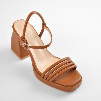 Platform Design Heel Ankle Strap Black Brown Sandals - Onlymaker Customer Favorite