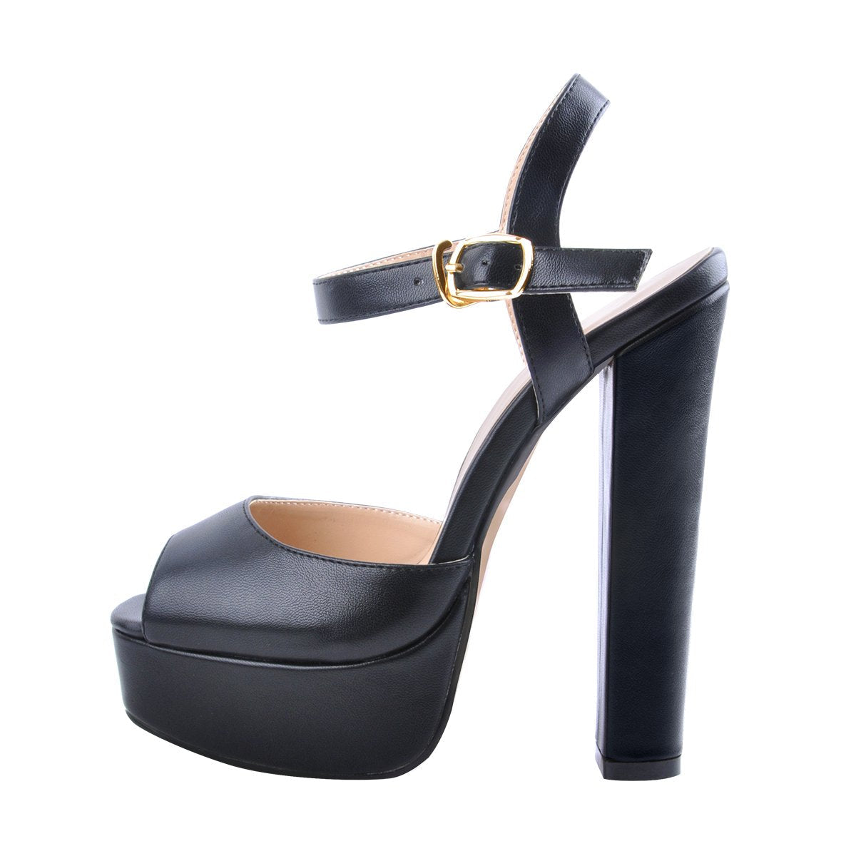 Peep Toe Platform Black Chunky High Heel Sandals - Onlymaker Best Seller