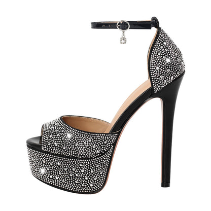Rhinestone Peep Toe High Heel Platform Sandals - Onlymaker Best Seller