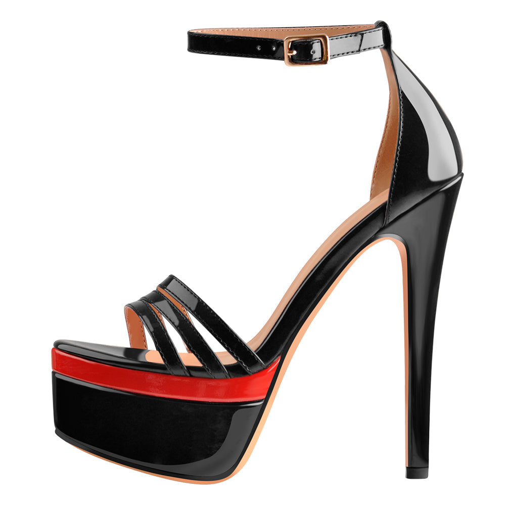 Black Red Double Platform High Heel Sandals - Onlymaker Discount