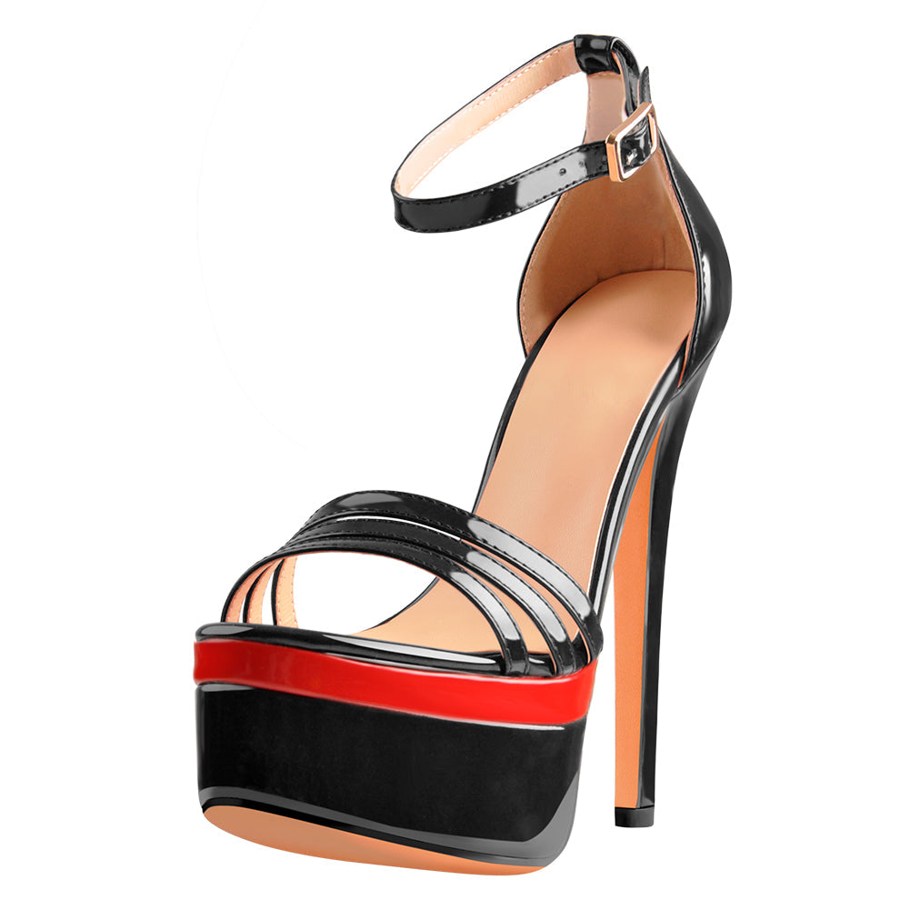 Black Red Double Platform High Heel Sandals - Onlymaker Discount