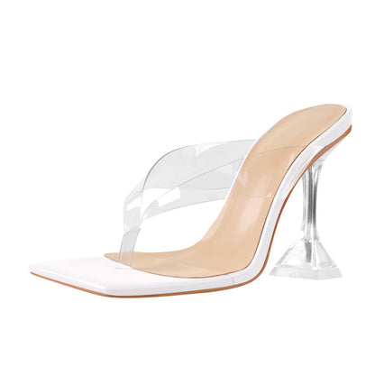 Square Toe Transparent Tapered High Heel Sandals - Onlymaker Top Pick