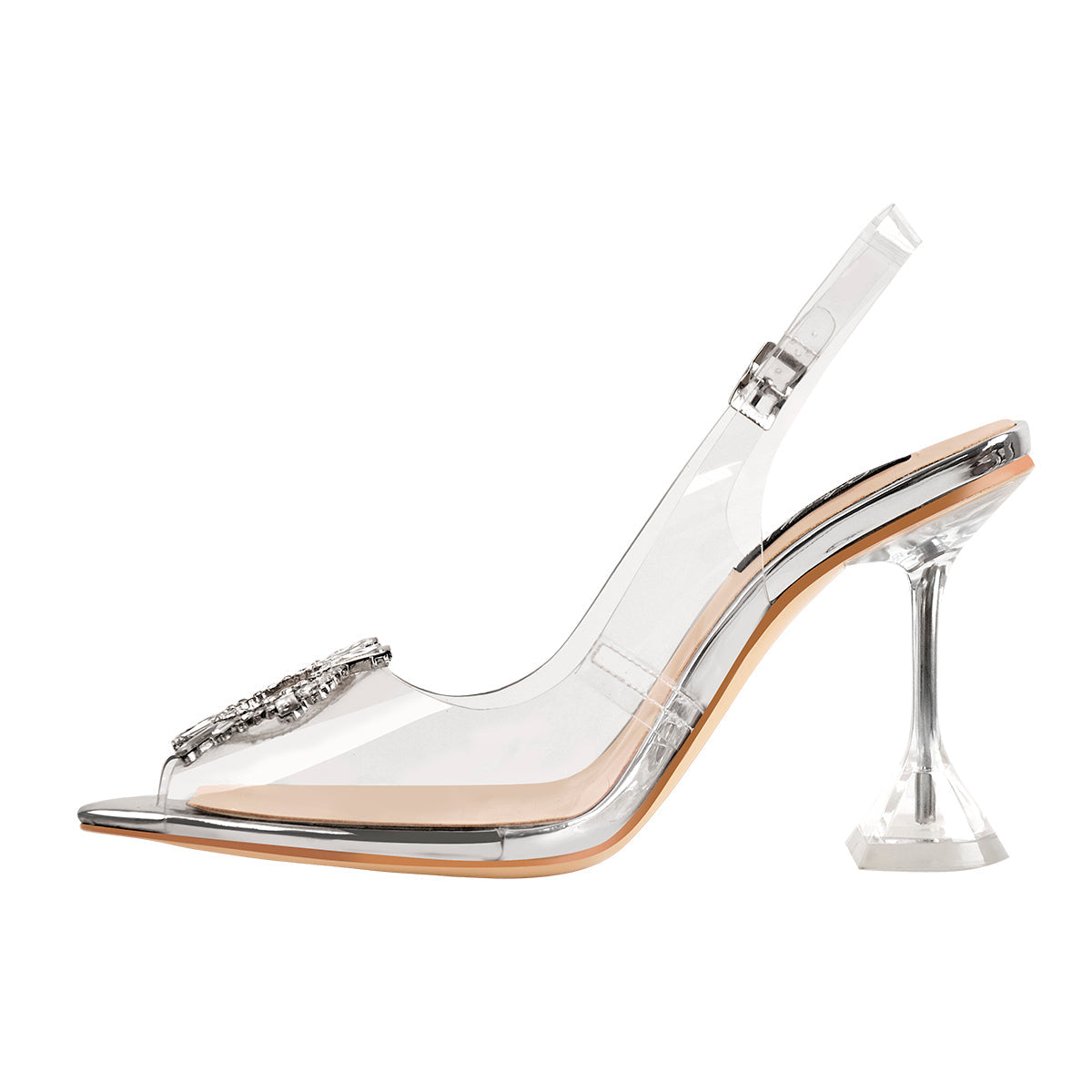 Clear Pointed Toe Sun Tapered Heel Sandals - Onlymaker Classic