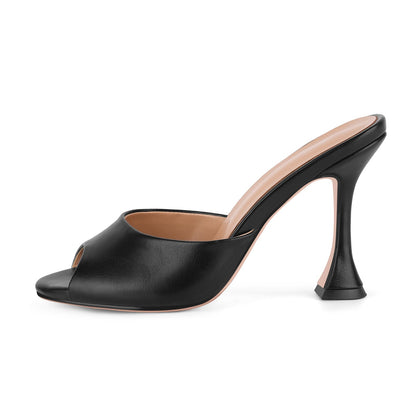Round Toe Slip On Tapered Heel Mules - Onlymaker Deals