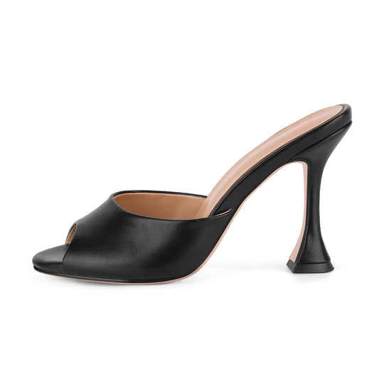 Round Toe Slip On Tapered Heel Mules - Onlymaker Deals