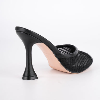 Round Toe Mesh Tapered Heel Mules - Onlymaker Exclusive