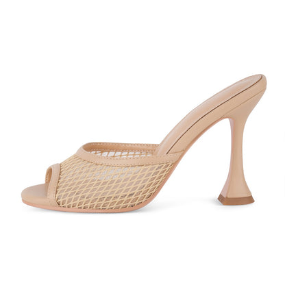 Round Toe Mesh Tapered Heel Mules - Onlymaker Exclusive