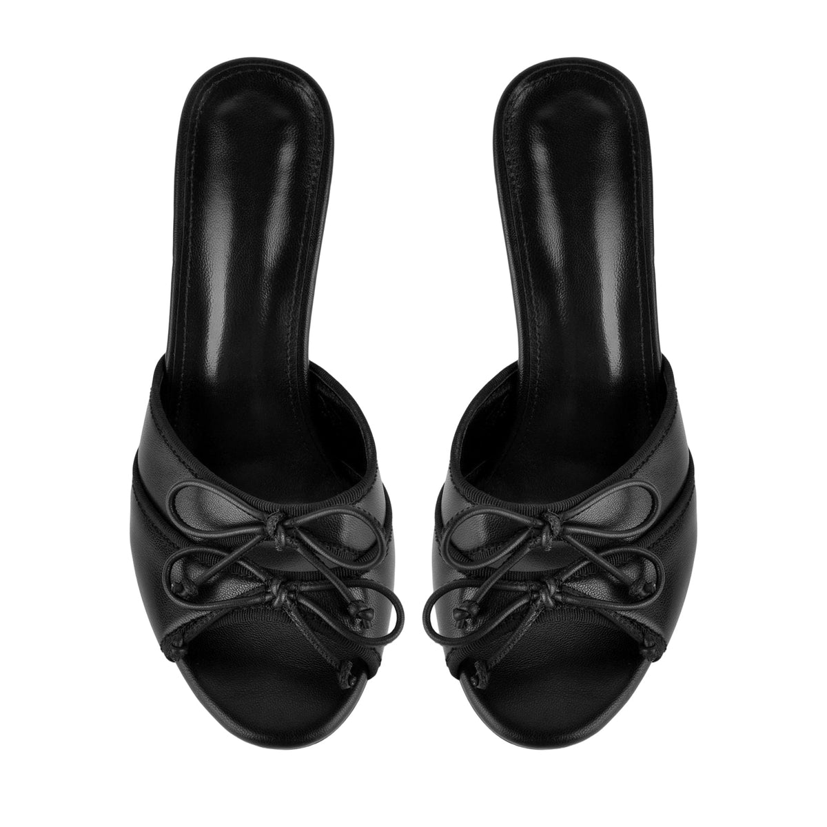 Round Toe Double Bow Tapered Heel Mules - Onlymaker Value