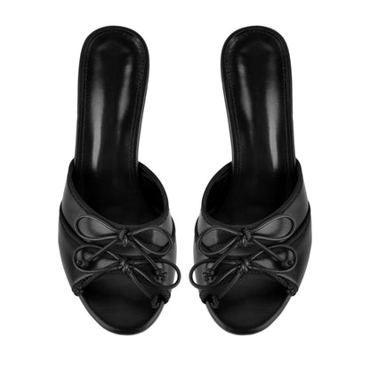 Round Toe Double Bow Tapered Heel Mules - Onlymaker Value
