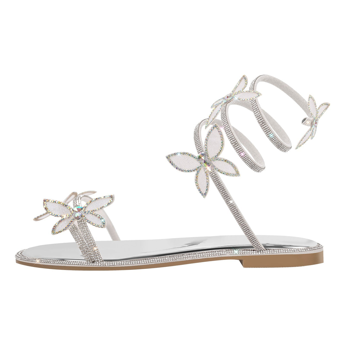 Butterfly Rhinestone Round Toe Strap Flat Sandals - Onlymaker Latest