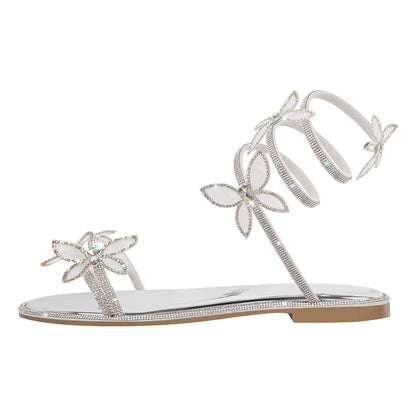 Butterfly Rhinestone Round Toe Strap Flat Sandals - Onlymaker Latest