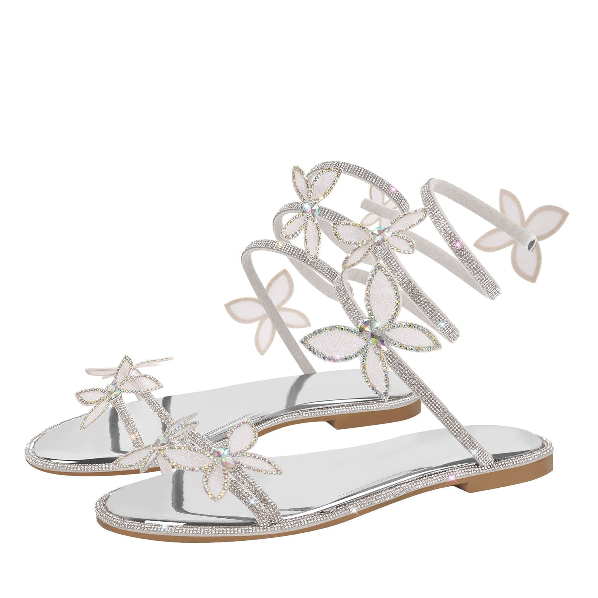 Butterfly Rhinestone Round Toe Strap Flat Sandals - Onlymaker Latest