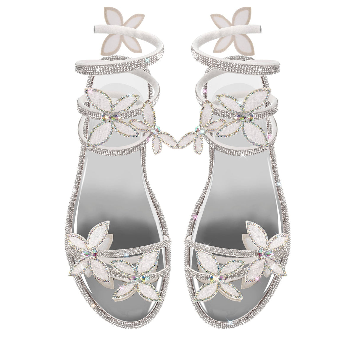 Butterfly Rhinestone Round Toe Strap Flat Sandals - Onlymaker Latest