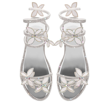 Butterfly Rhinestone Round Toe Strap Flat Sandals - Onlymaker Latest