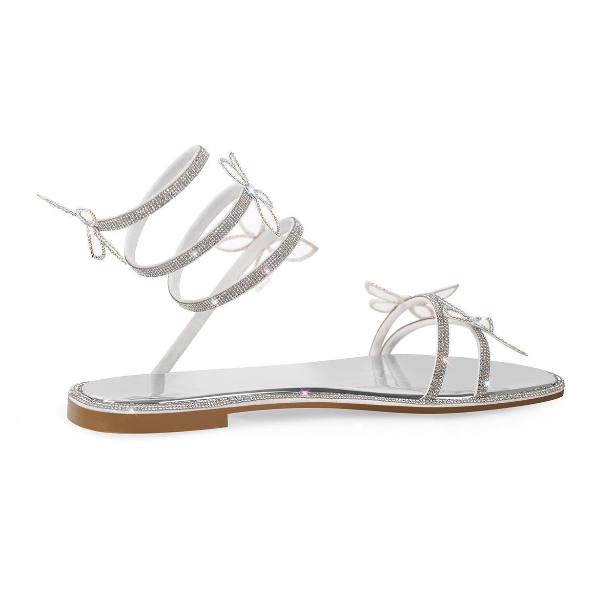 Butterfly Rhinestone Round Toe Strap Flat Sandals - Onlymaker Latest