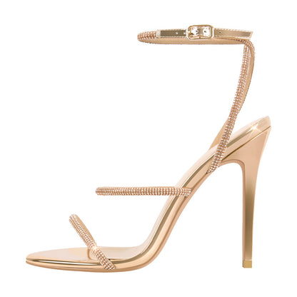 Open Toe High Heels Rhinestone Strappy Sandals - Onlymaker Customer Favorite